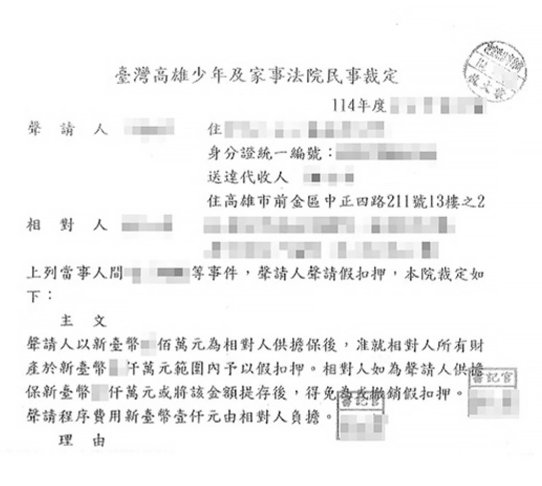 假扣押裁定範本｜法院准許假扣押案例｜離婚財產保全